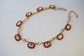 Ruby and Crystal Swarovski Halo Necklace - Medium Oval