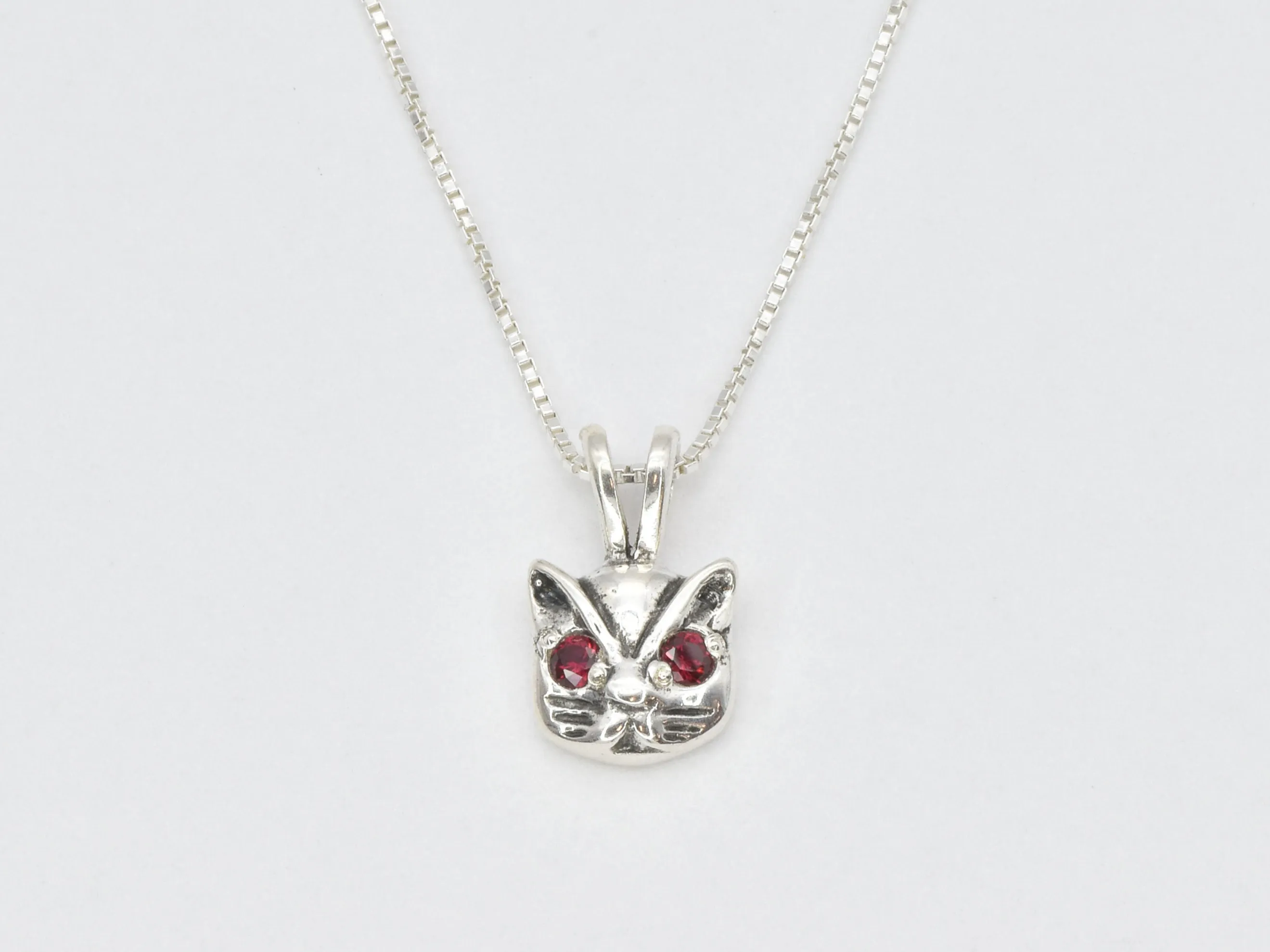 Ruby Cat Pendant - Red Eyed Cat Necklace, Feline Love Pendant