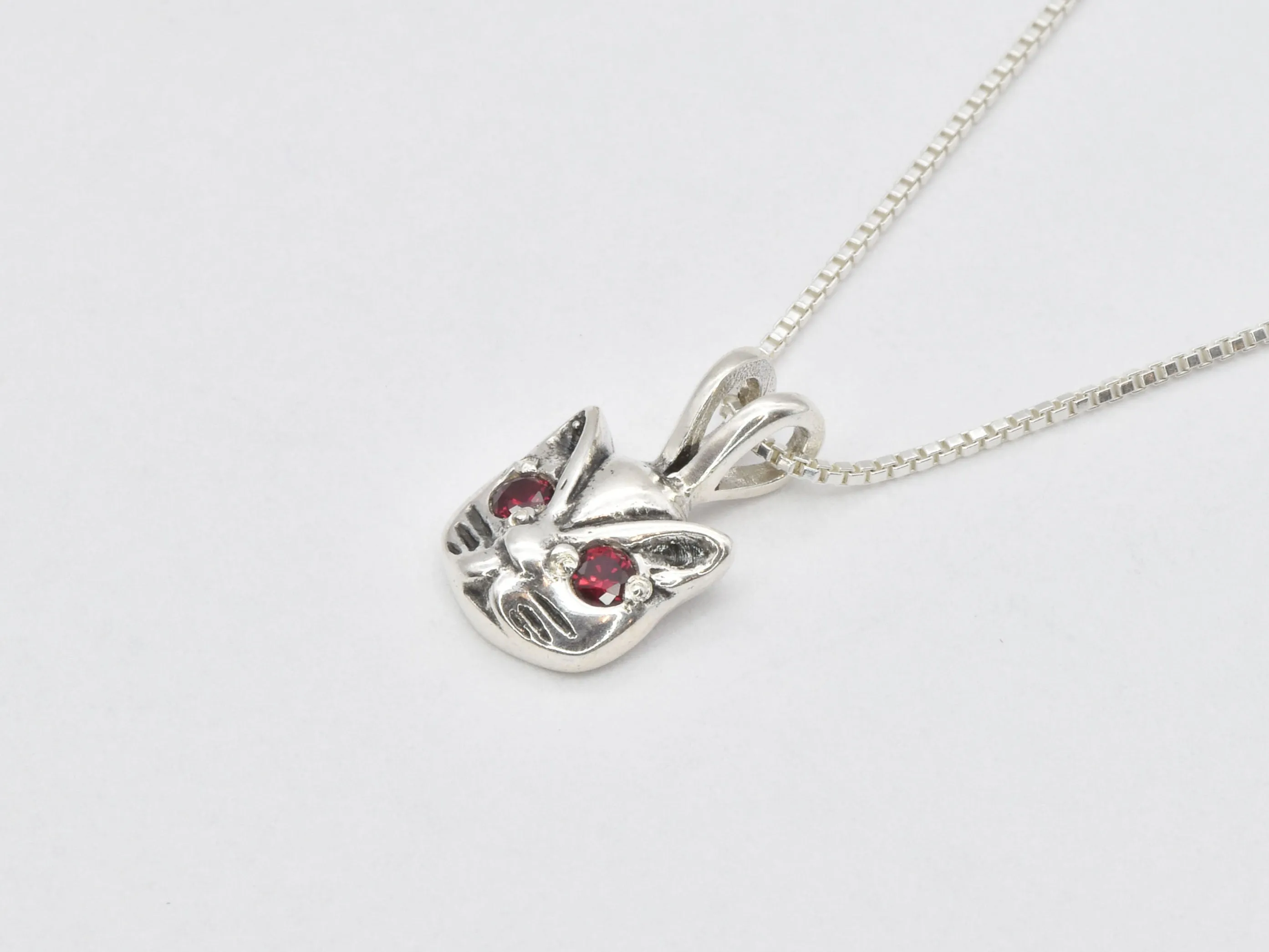 Ruby Cat Pendant - Red Eyed Cat Necklace, Feline Love Pendant