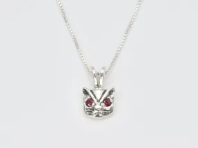 Ruby Cat Pendant - Red Eyed Cat Necklace, Feline Love Pendant