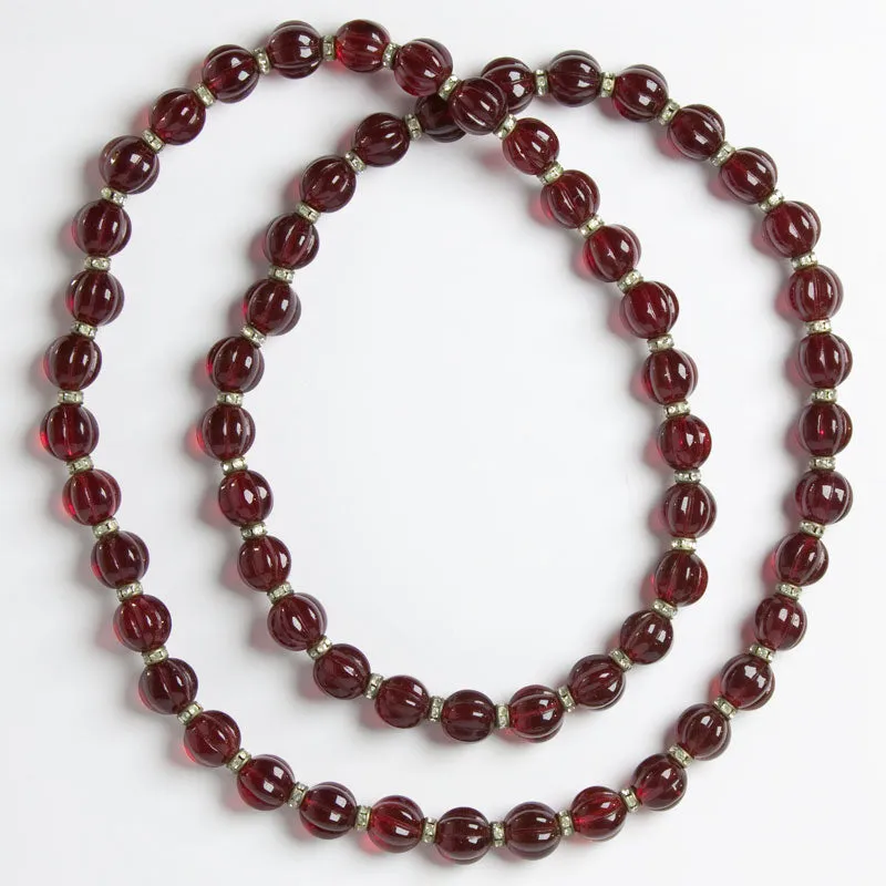 Ruby Glass Bead Necklace with Rondelles