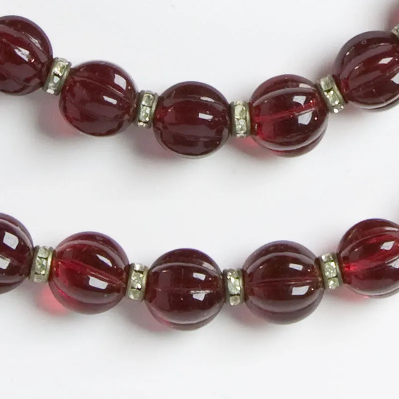 Ruby Glass Bead Necklace with Rondelles