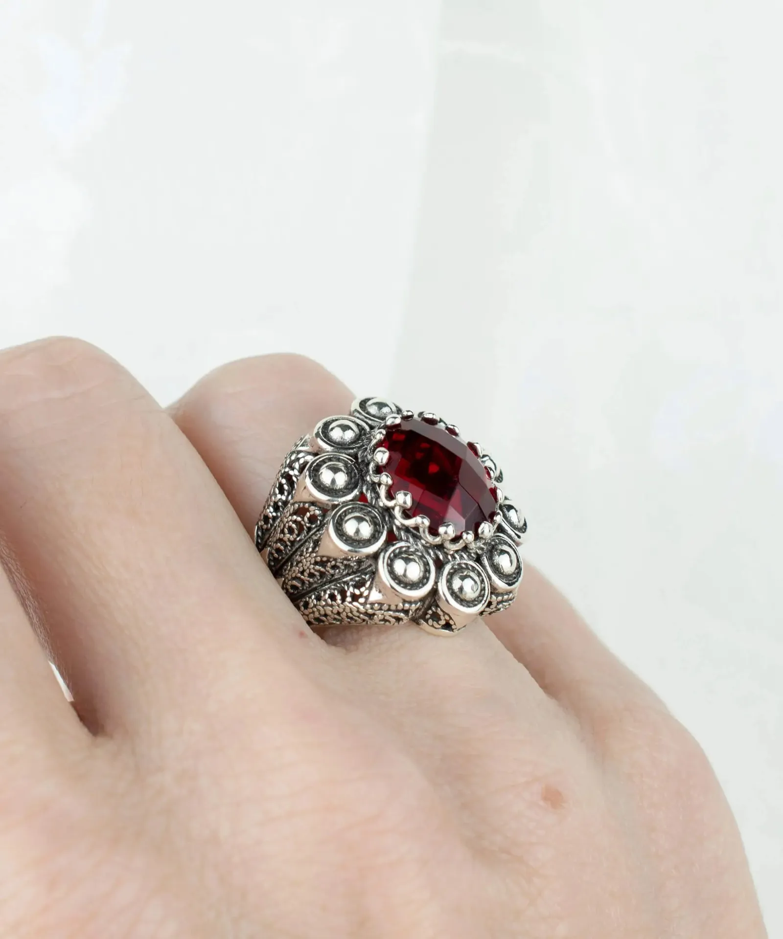 Ruby Quartz Dome Ring - Filigree Art Statement Piece, uby Quartz Ring, Filigree Dome Ring, Statement Jewelry, Women's Gemstone Ring