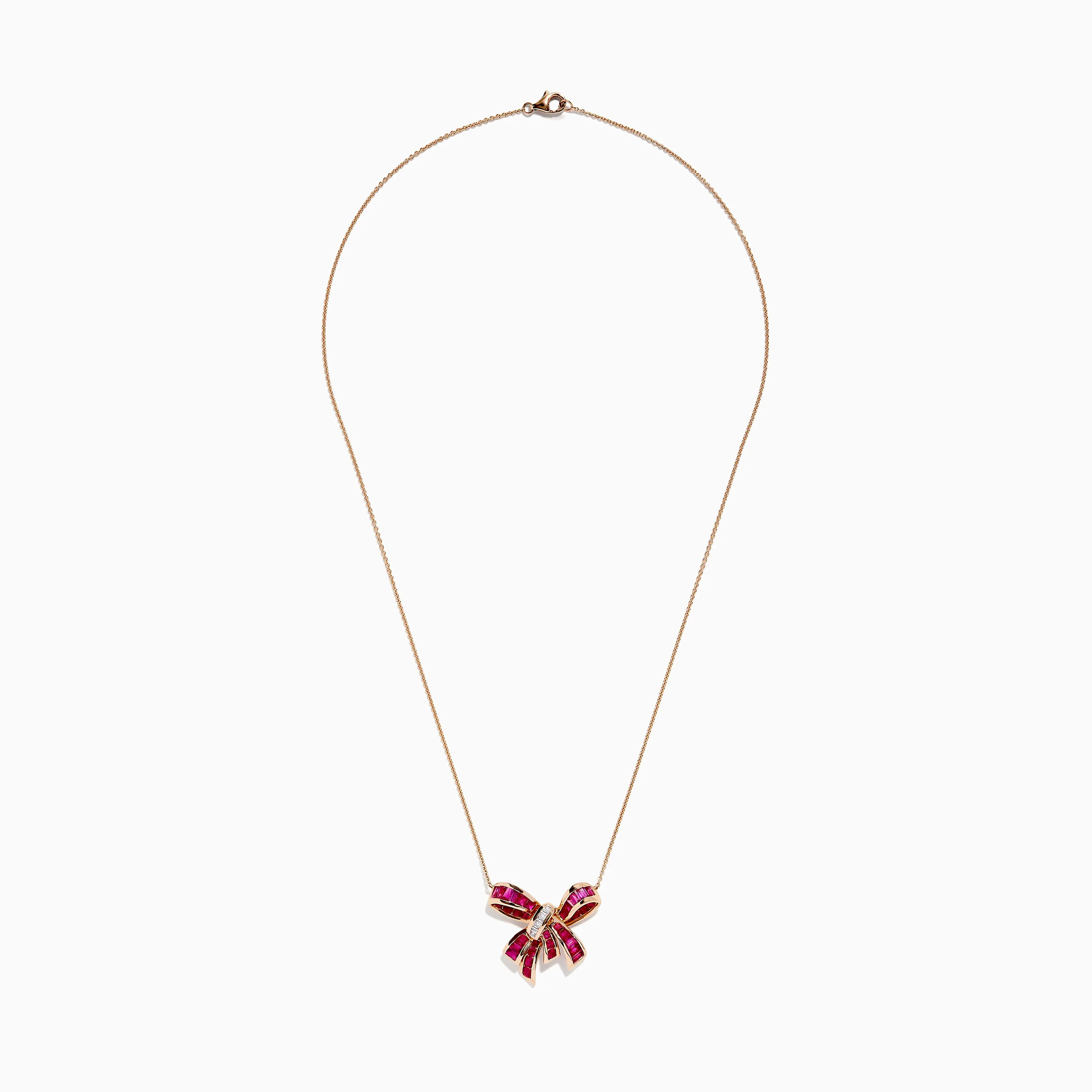 Ruby Royale 14K Rose Gold Ruby and Diamond Bow Necklace, 2.97 TCW