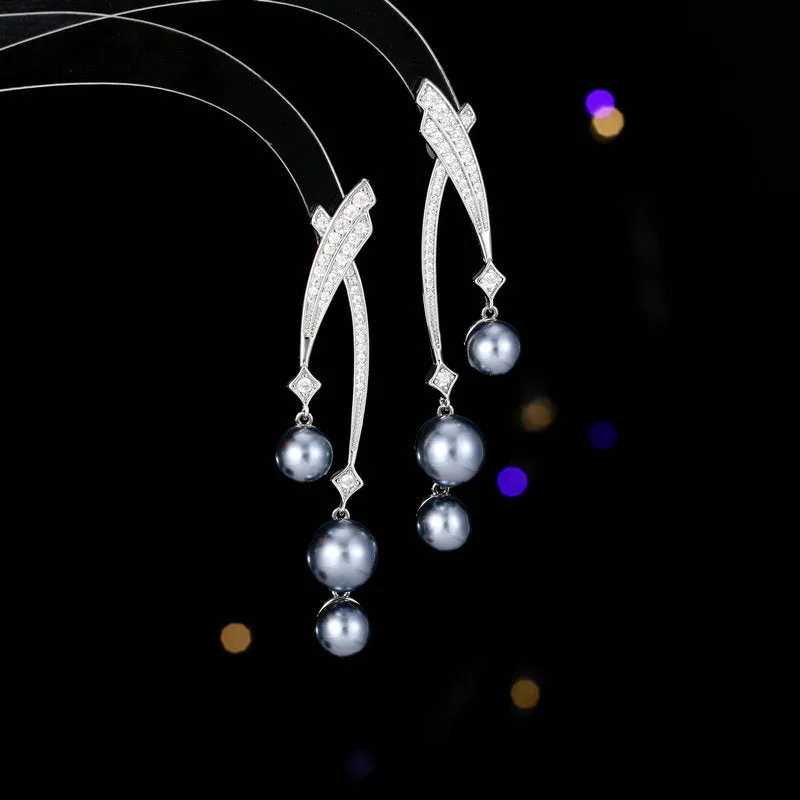 s925 silver needle simple atmospheric design earrings niche design high-end cross-line pearl earrings