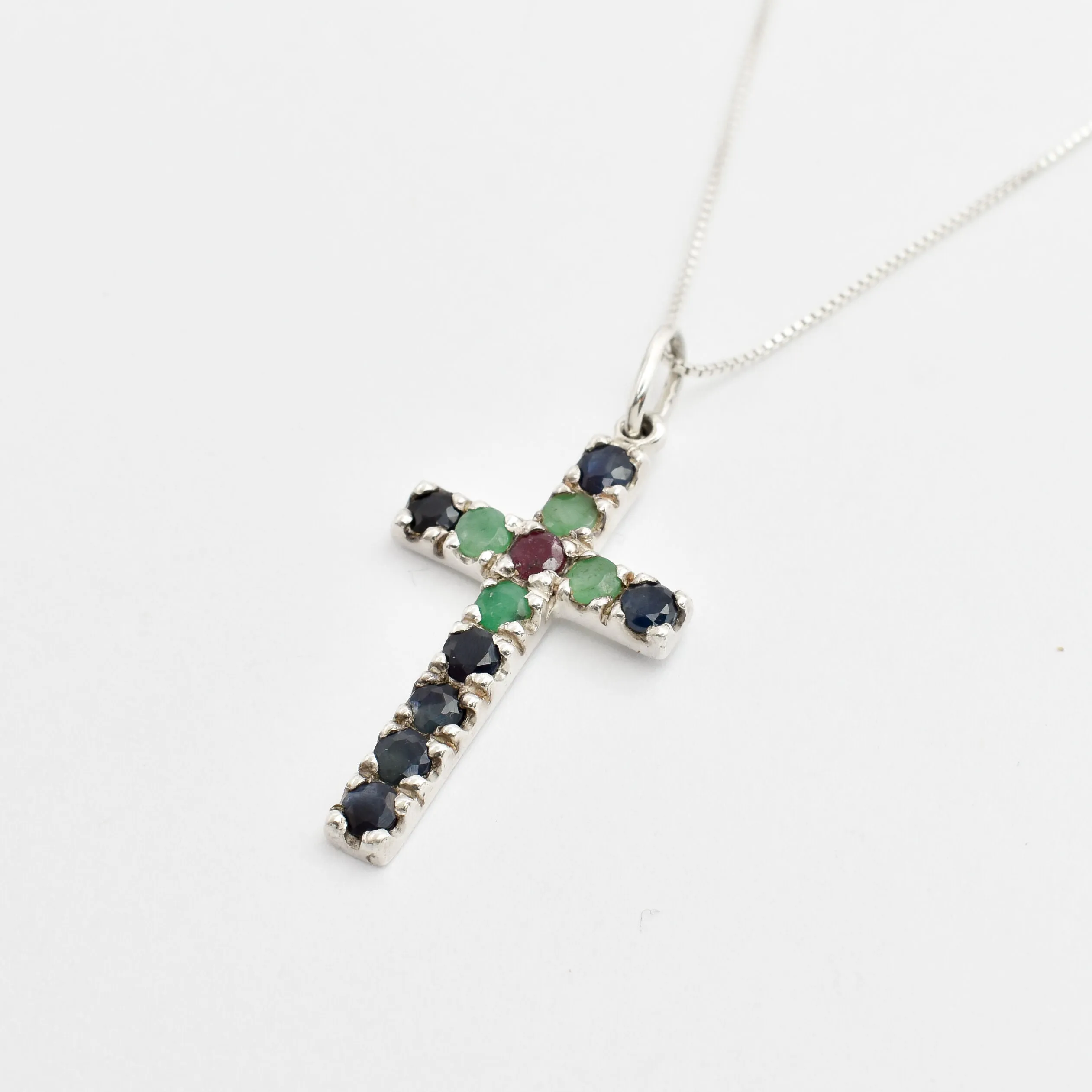 Sapphire Cross Pendant - Blue Cross Necklace - September Birthstone Necklace