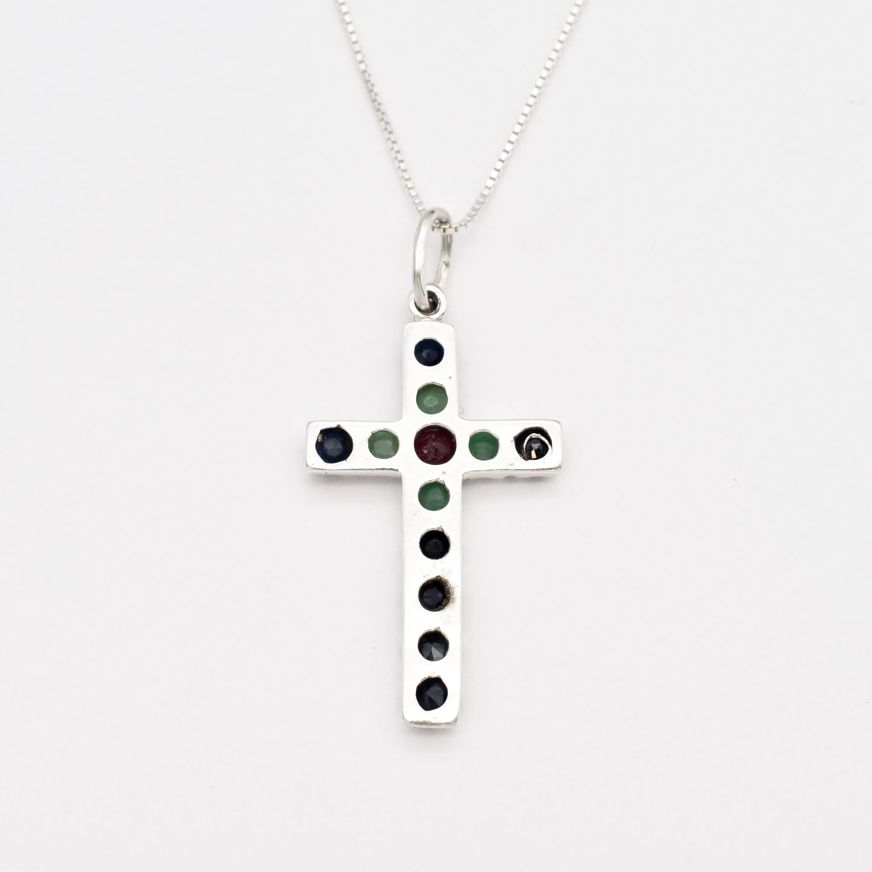 Sapphire Cross Pendant - Blue Cross Necklace - September Birthstone Necklace