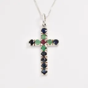 Sapphire Cross Pendant - Blue Cross Necklace - September Birthstone Necklace