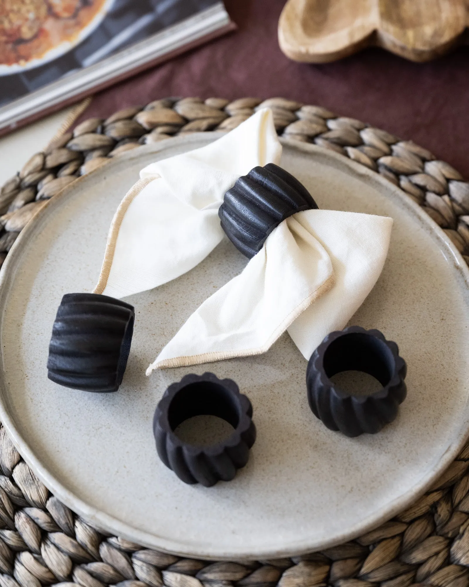 SET OF 4 - Napkin Ring Wood