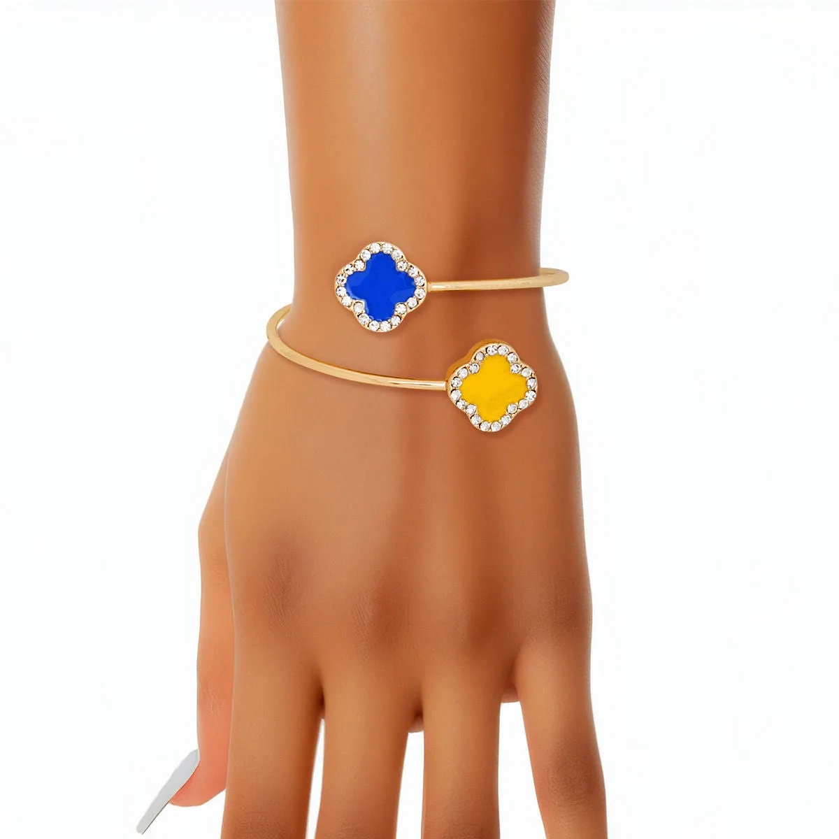 SGRHO Sorority Blue Gold Stone Clover Open Bangle