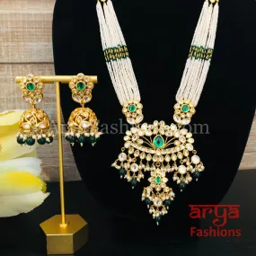 Shaira Long Pacchi Kundan Emerald Statement Necklace/ Rajwadi Ruby Necklace