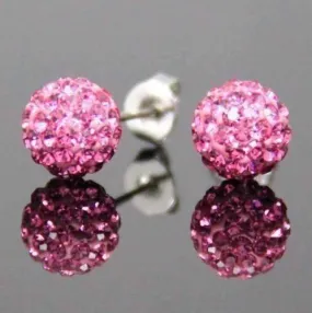 Shamballa Pink Crystals on 925 Silver Stud Earrings