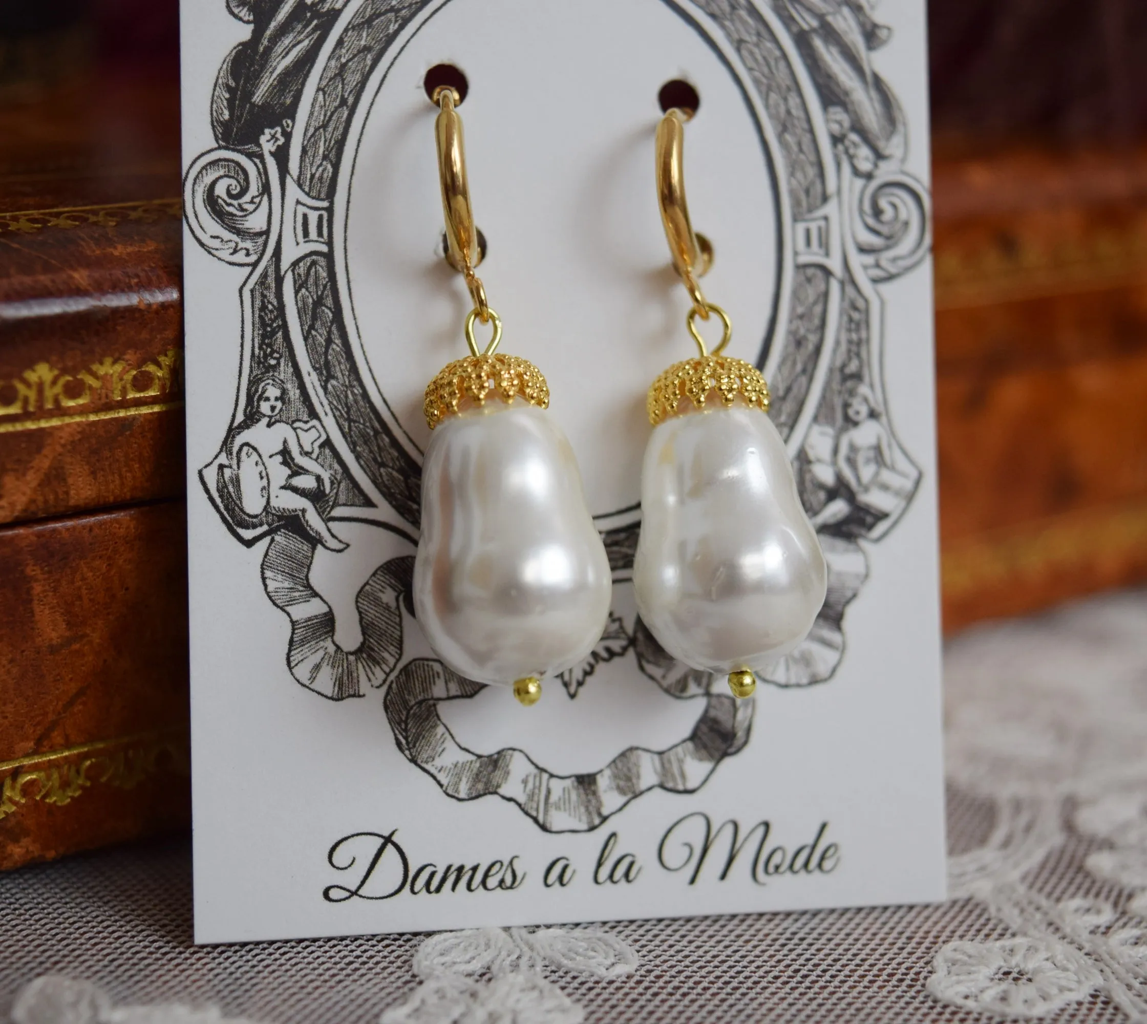 Shell Pearl Baroque Earring with Filigree