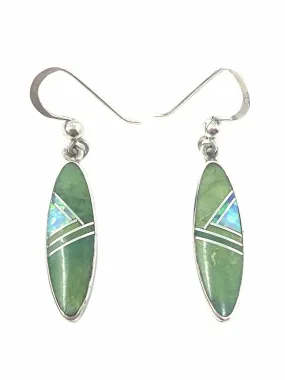 Signed Cathy Webster Vintage Navajo .925 Green/Blue Elongated Turquoise Earrings