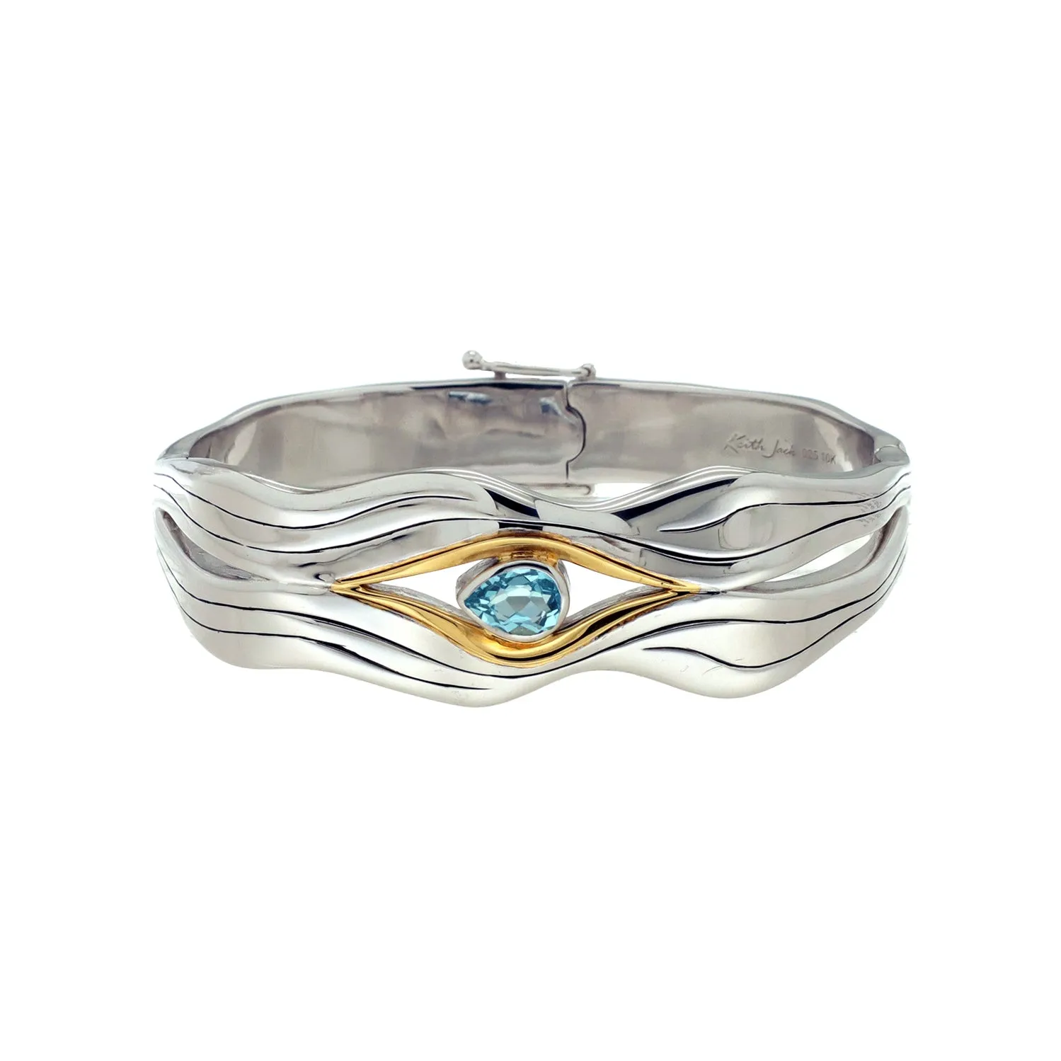 Silver and 10k Gold Rocks 'n Rivers Bangle - Blue Topaz