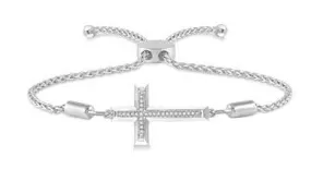 SILVER CROSS DIAMOND LARIAT BRACELET