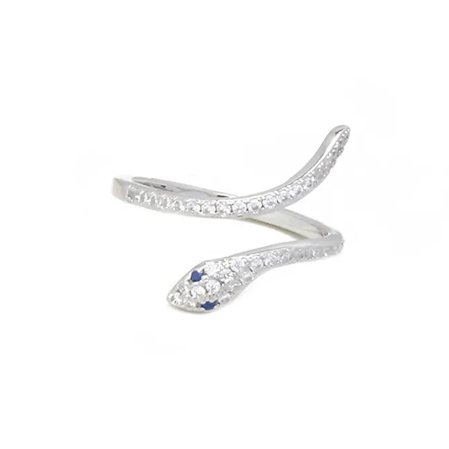 Silver Cubic Zirconia Pave Adjustable Snake Ring