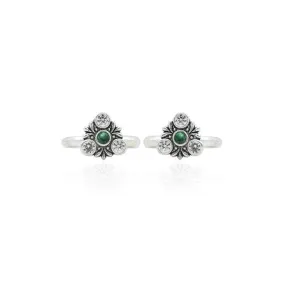 Silver Gleaming Green Toe Rings