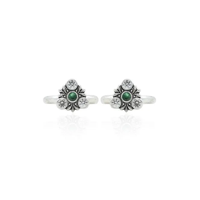 Silver Gleaming Green Toe Rings