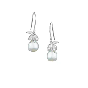 Silver Honeybee and Moonlight Pearl Earrings