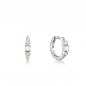 Silver Mother Of Pearl And Kyoto Opal Huggie Hoop Earrings E034-03H