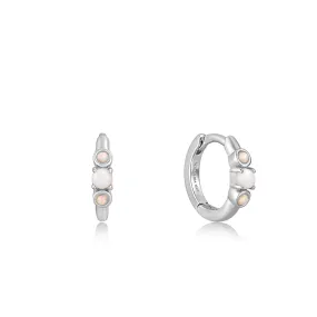 Silver Mother of Pearl and Kyoto Opal Huggie Hoop Earrings