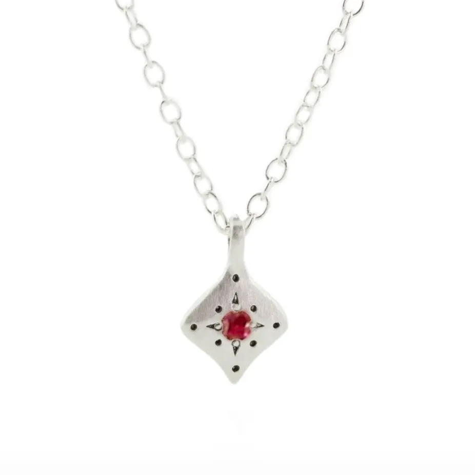 Silver Nights Ruby Charm Necklace