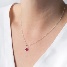 Silver Ruby July Birthstone Necklace