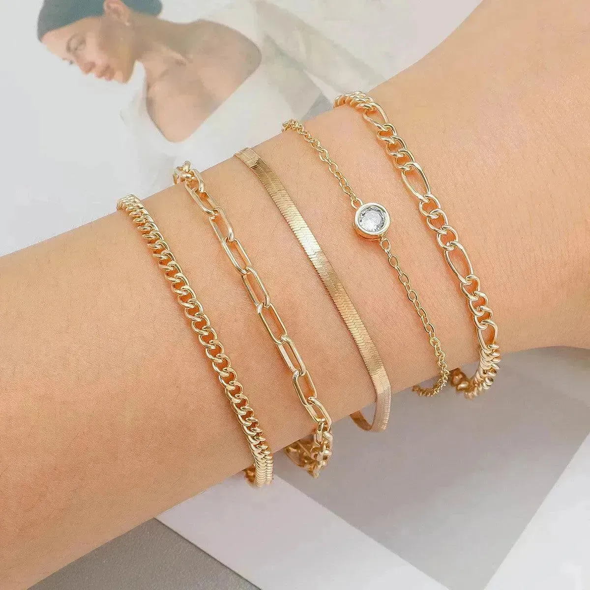 Simple Metal Multi-layer Bracelet Six-piece Set