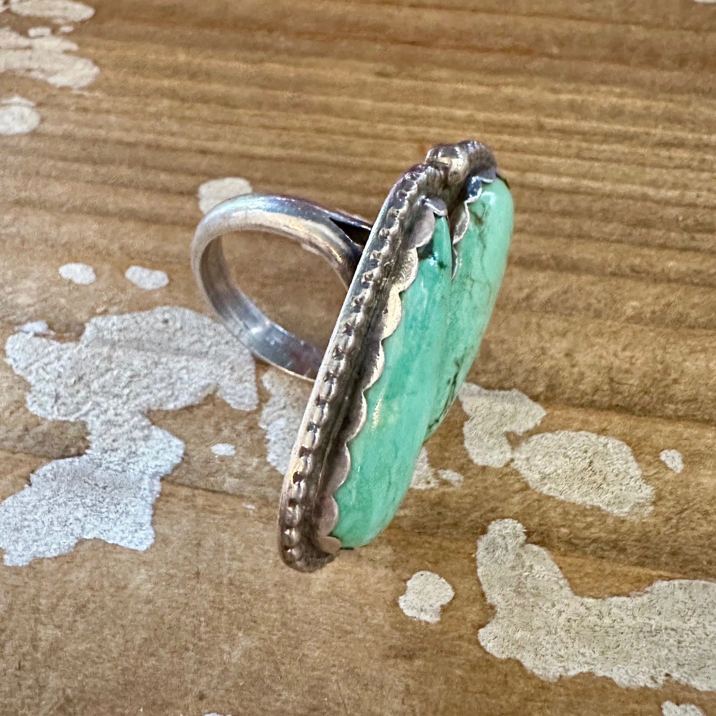 SISTER STONES Vintage Handmade Large Ring Sterling Silver, Turquoise • Size 9 1/4