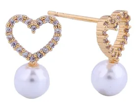 SJE311097 14K Open Heart Pearl Post Earrings