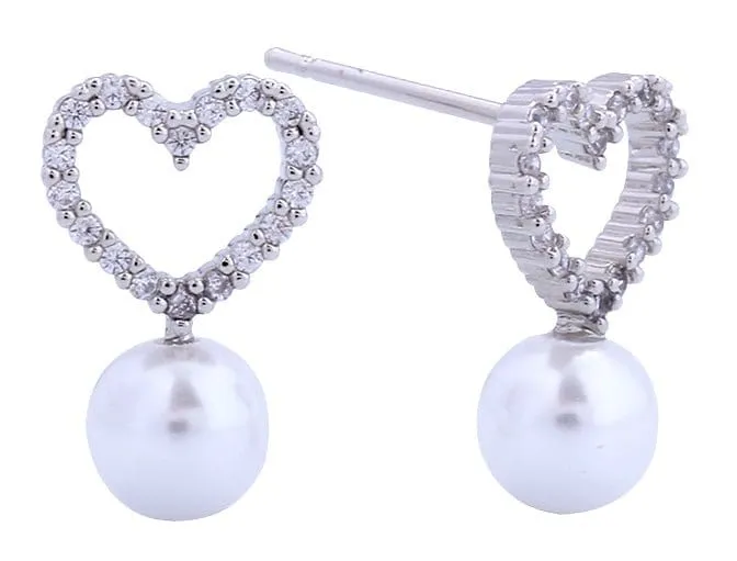 SJE311097 14K Open Heart Pearl Post Earrings