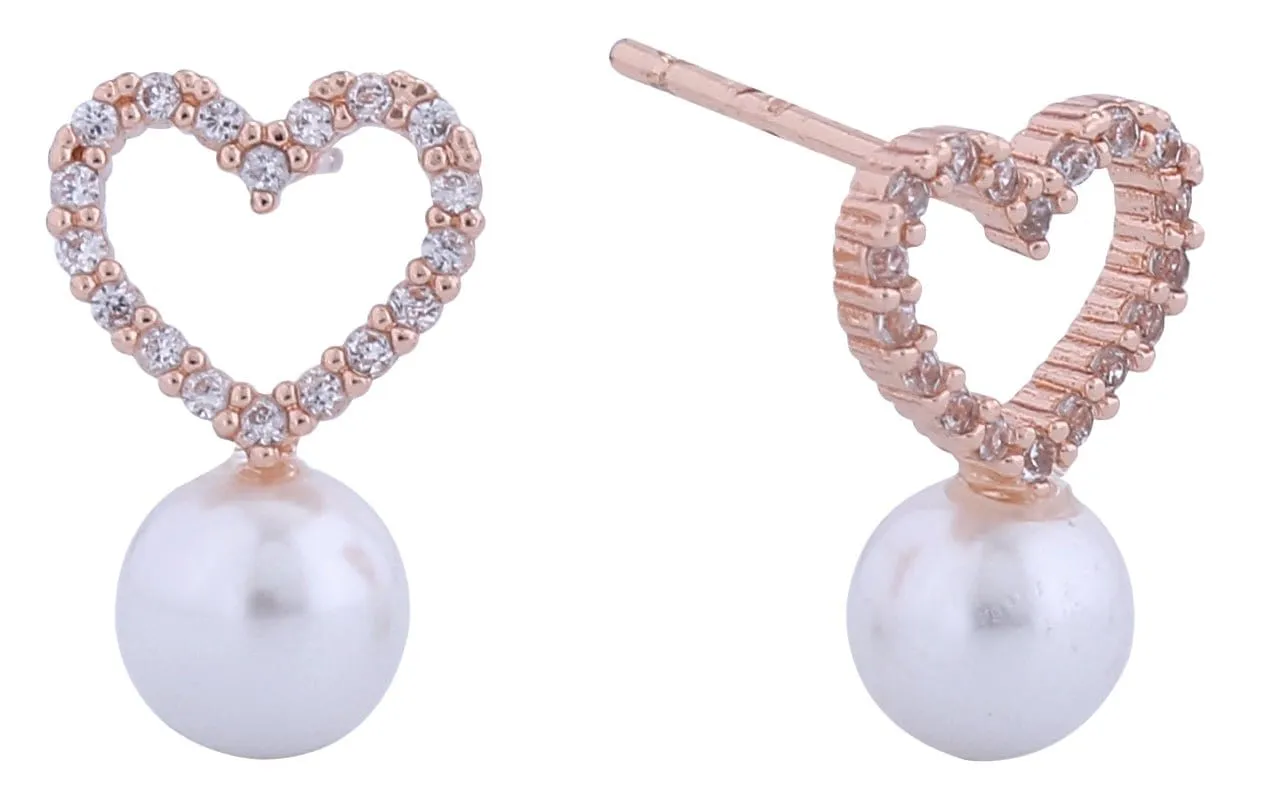 SJE311097 14K Open Heart Pearl Post Earrings