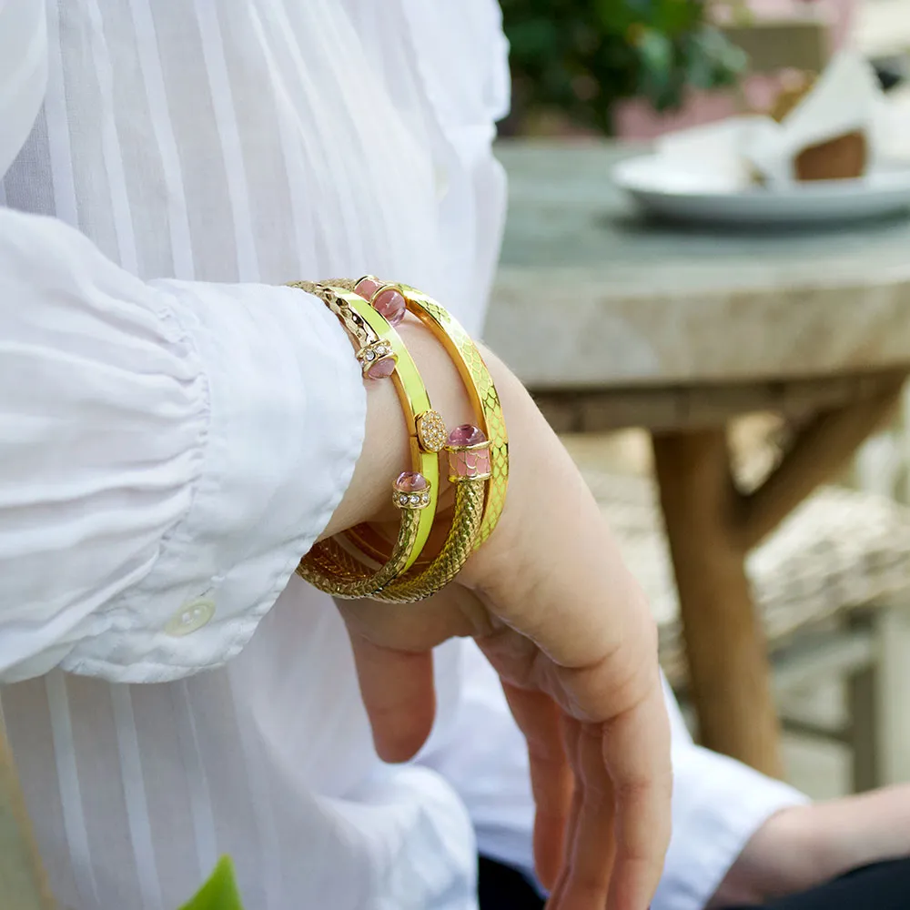 Skinny Pave Button Buttercup & Gold Bangle