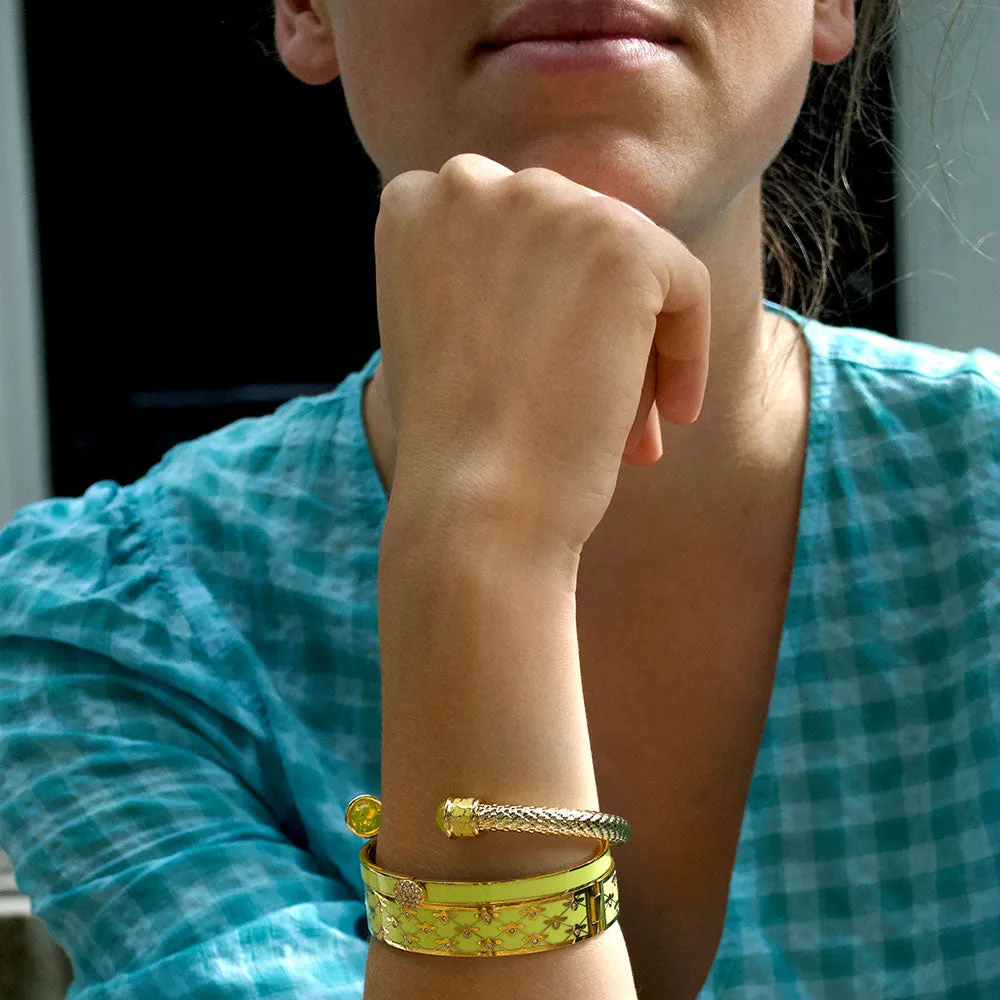 Skinny Pave Button Buttercup & Gold Bangle