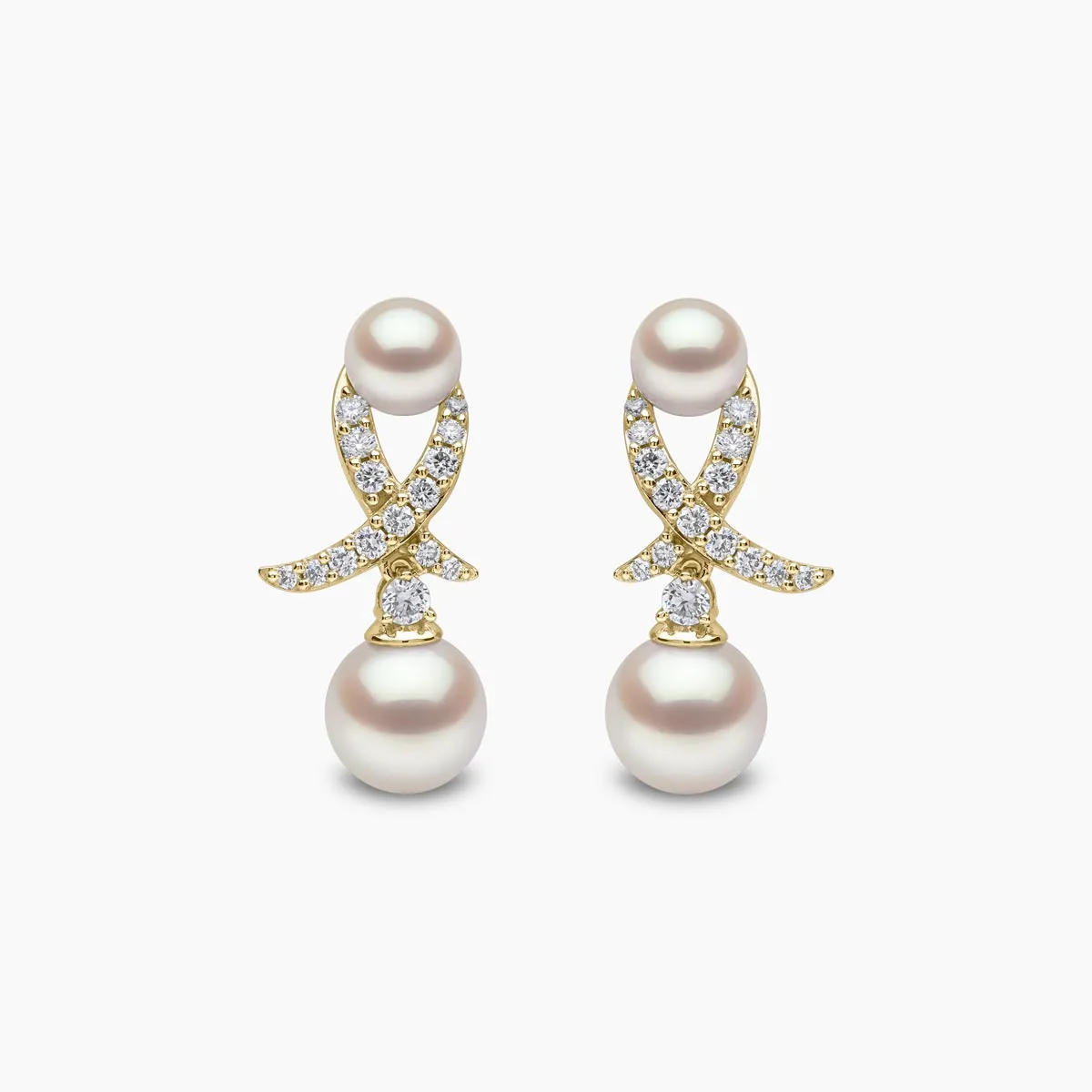 Sleek 18K Gold Akoya Pearl and Diamond Motif Earrings