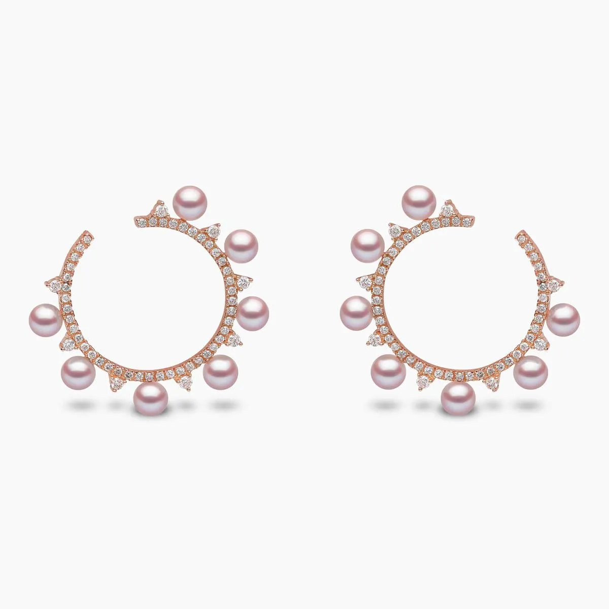 Sleek 18K Gold Pearl and Diamond Circle Earrings