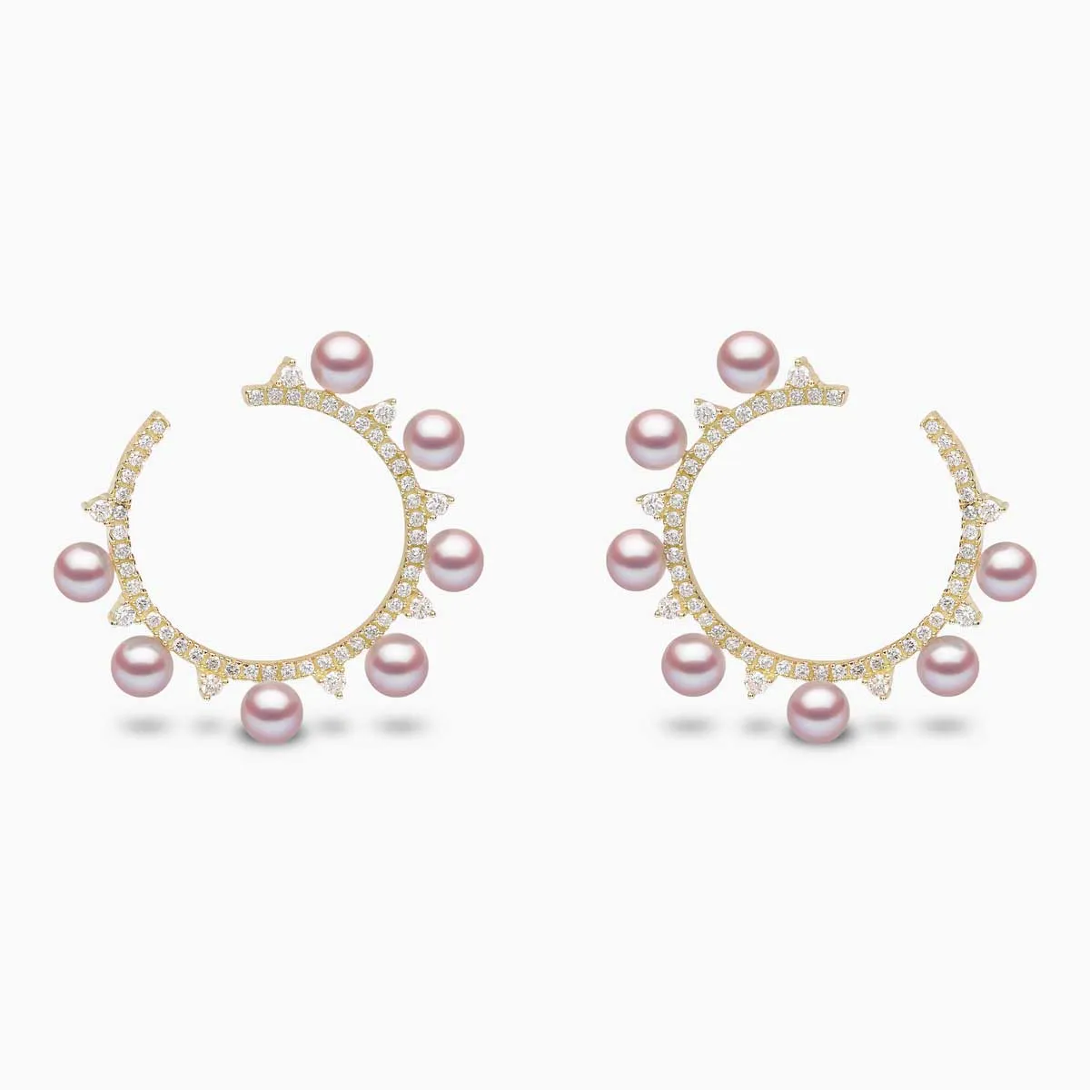 Sleek 18K Gold Pearl and Diamond Circle Earrings