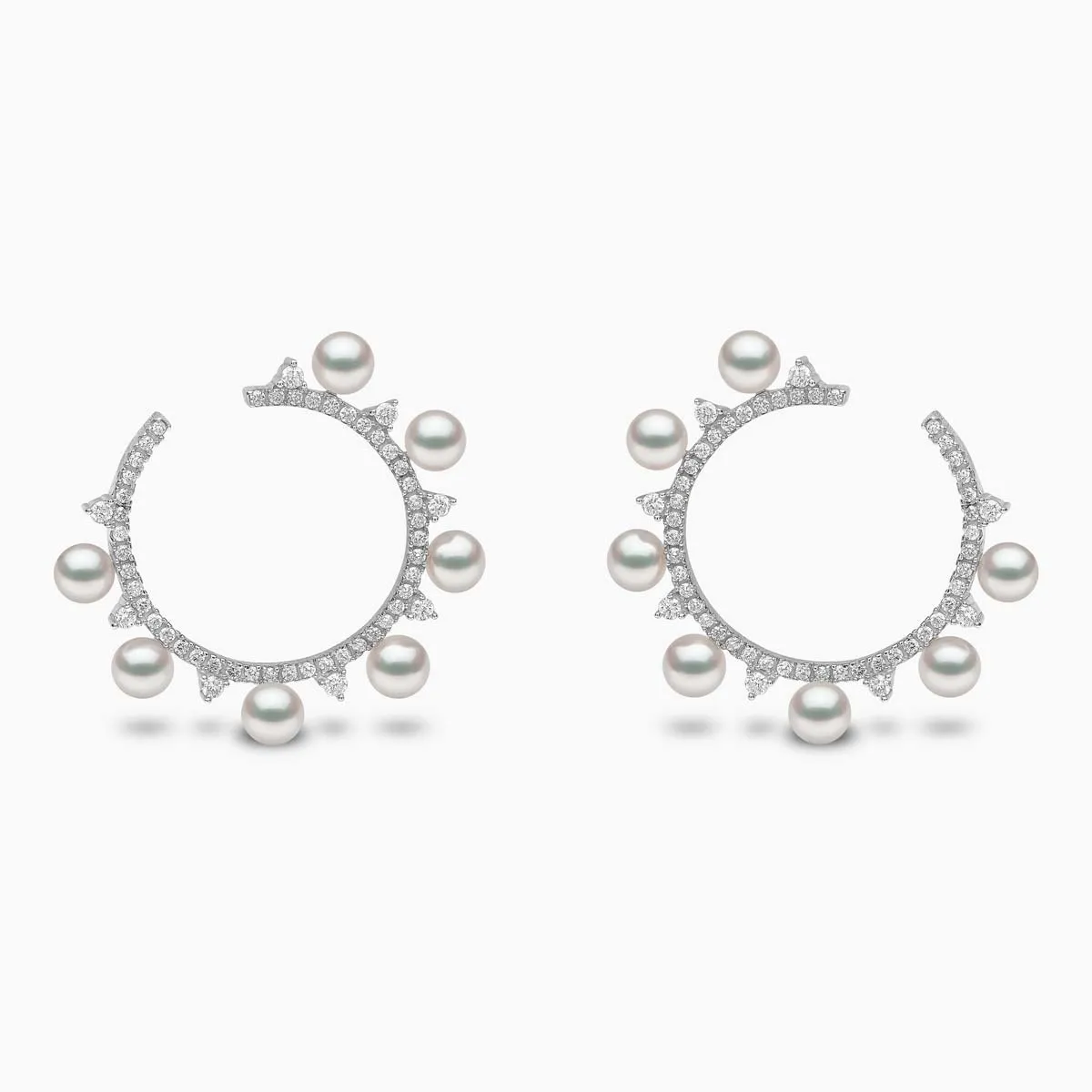 Sleek 18K Gold Pearl and Diamond Circle Earrings