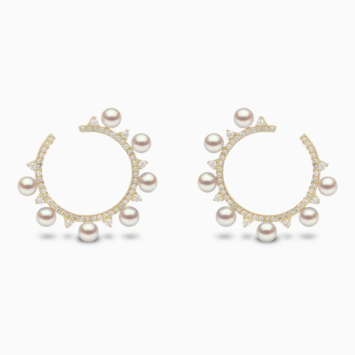 Sleek 18K Gold Pearl and Diamond Circle Earrings