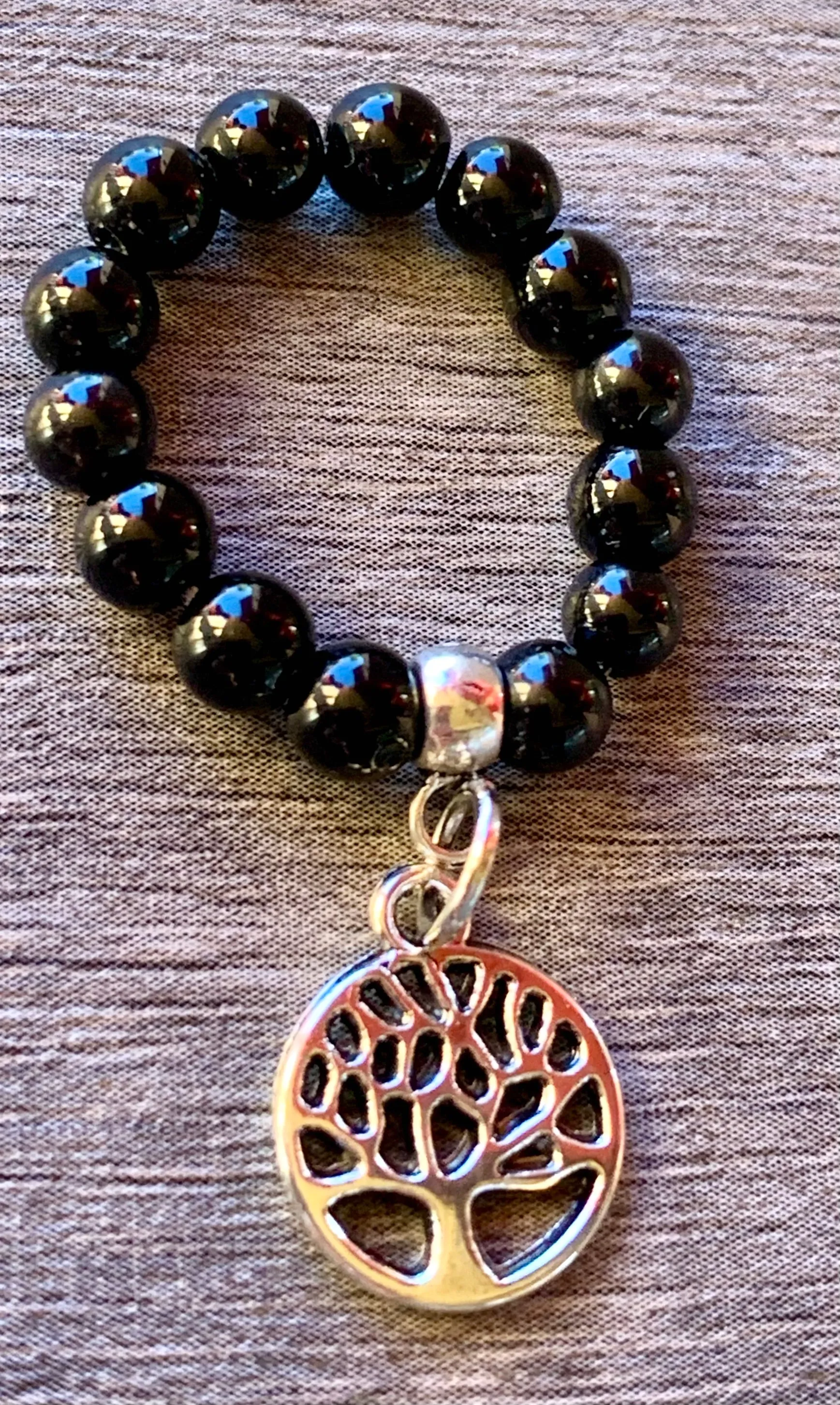 🔴SOLD🔴 Art Handmade Black Tourmaline Expandable Ring with a Tree of Life Charm