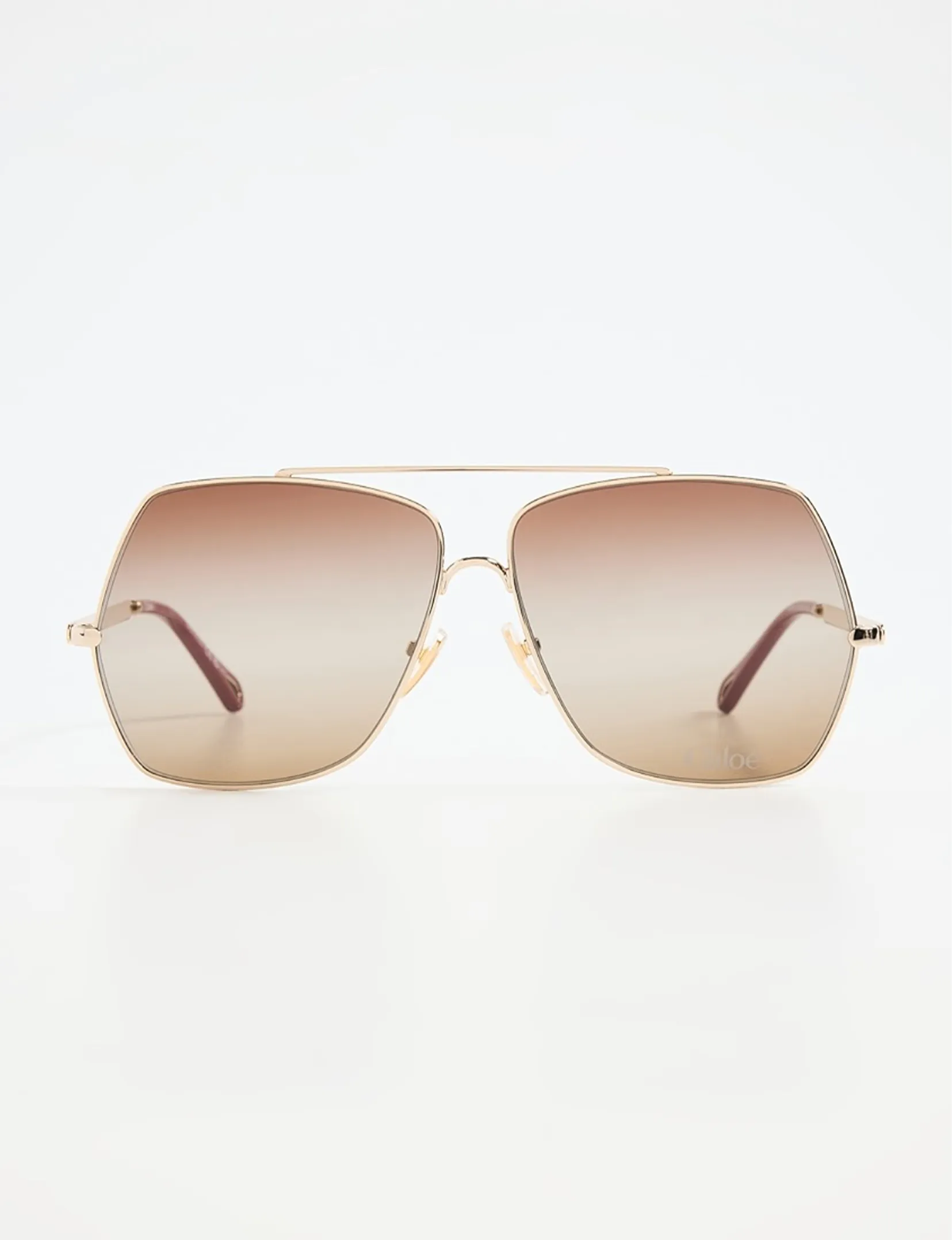 Square Temple Sunglasses, Gold/Brown