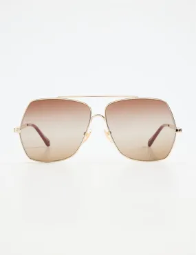 Square Temple Sunglasses, Gold/Brown