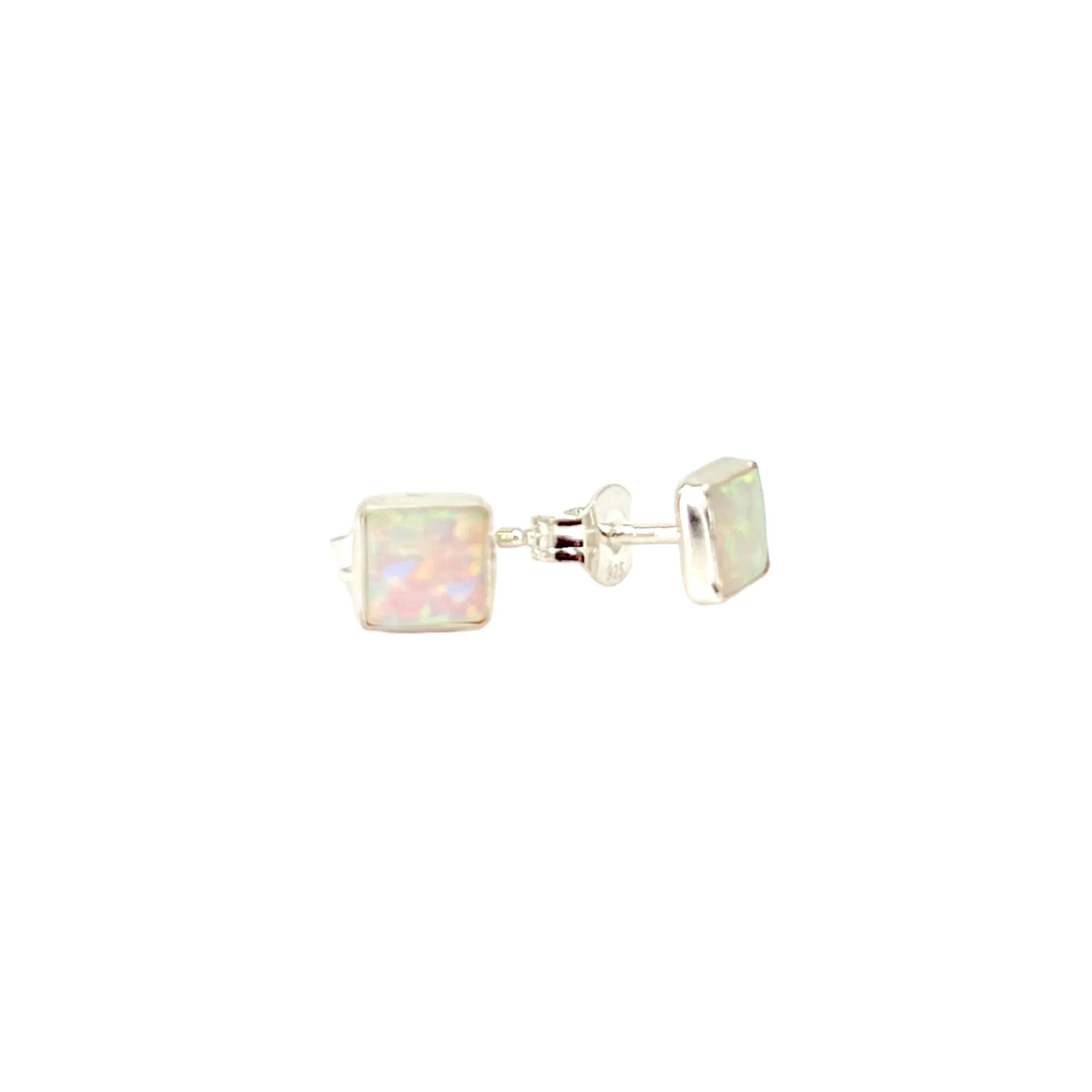 Square White Opal Sterling Earrings