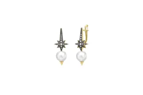 Star Pearl Earrings Yellow Gold