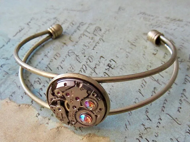 Steampunk Bracelet - In the Works - Steampunk watch parts cuff