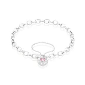 Sterling Silver 19cm Pink Cubic Zirconia Bracelet