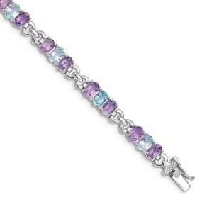 Sterling Silver Amethyst and Blue Topaz 7.25-inch 6MM Bracelet