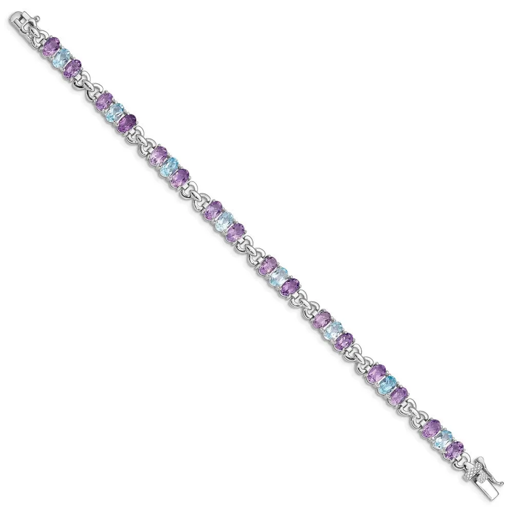 Sterling Silver Amethyst and Blue Topaz 7.25-inch 6MM Bracelet