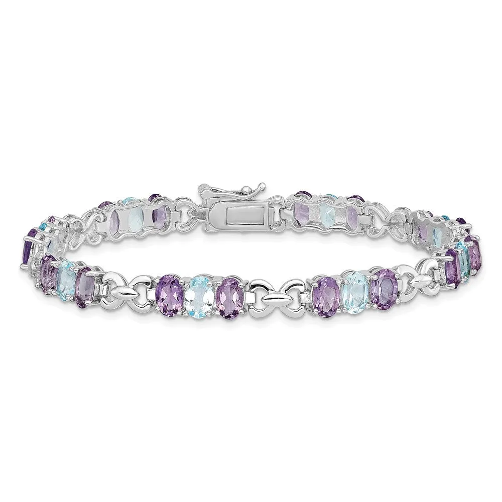 Sterling Silver Amethyst and Blue Topaz 7.25-inch 6MM Bracelet